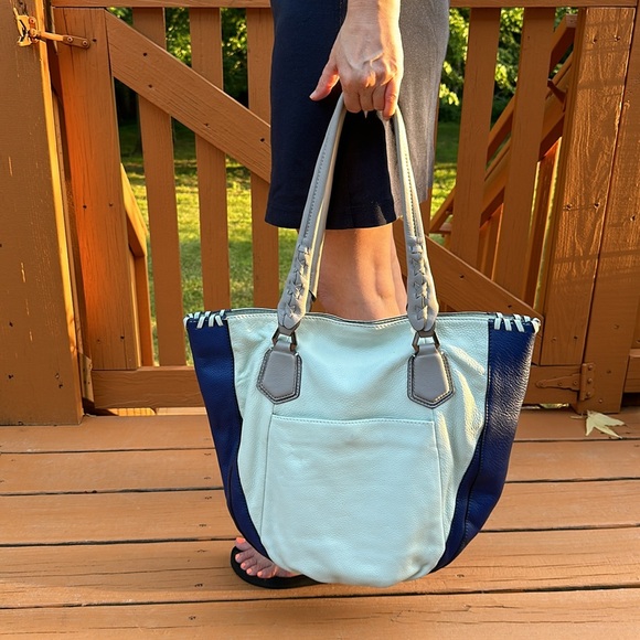 orYANY New Lyssie Braided Leather Tote Shopper Shoulder Handbag BLUE Navy - Picture 7 of 16